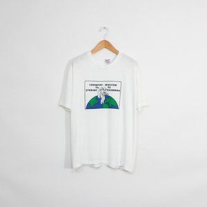Vintage 90s T Shirt XL - Moscow Exchange Student Distressed Faded Single Stitch